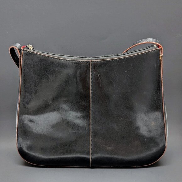 HOBO Leather Handbag Shoulder Bag Purse Satchel Black Red Inside Side Pocket - Picture 3 of 7